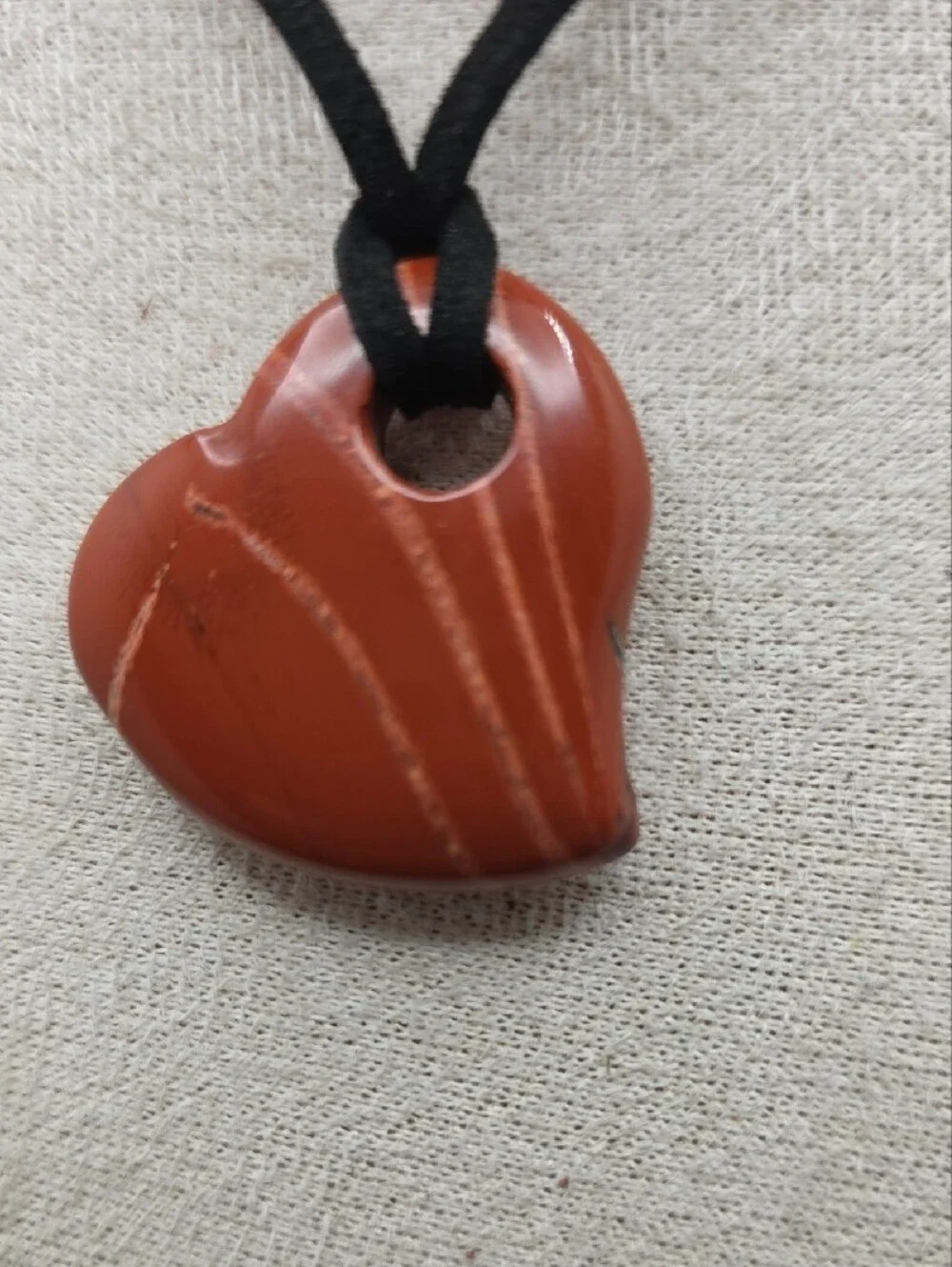 Red Jasper Heart Pendant Necklace with Black Cord (2489)
